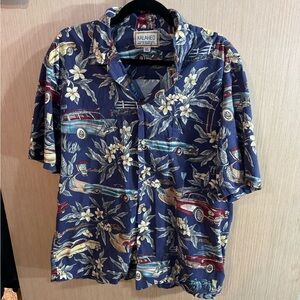 Men’s Kalaheo Navy Classic Car Floral Hawaiian Shirt - XL